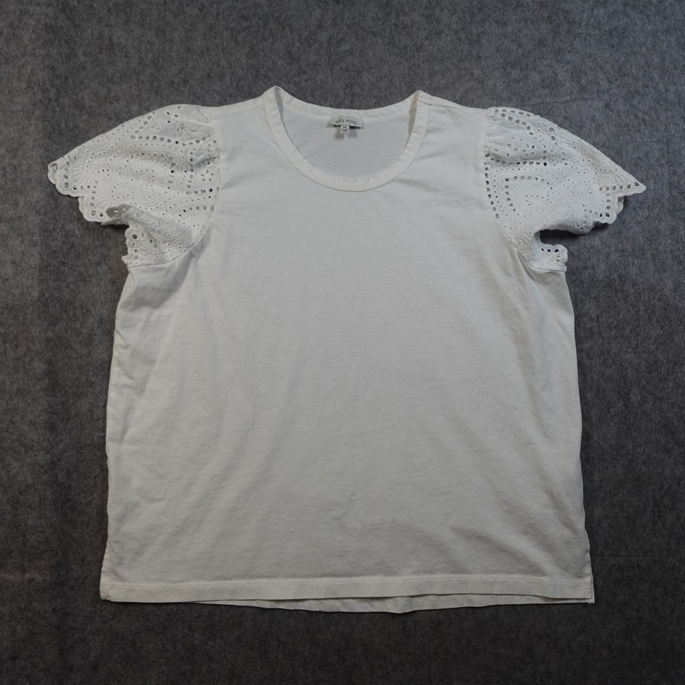 Ella Moss Top Juniors Extra Large White Eyelet Cap Sleeve Crew Neck Tee